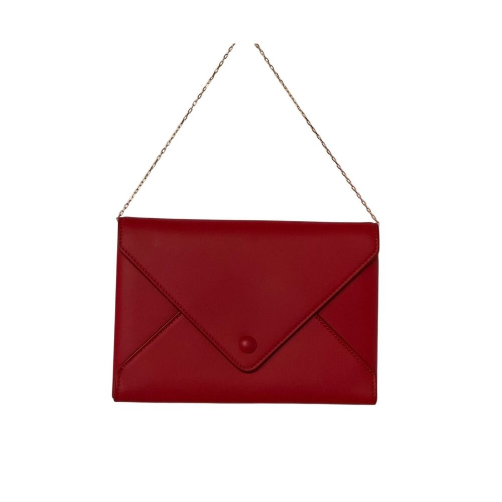 The Row Ruby Red Mini Envelope Clutch Evening bag w/ Gold Jewelry Chain Strap